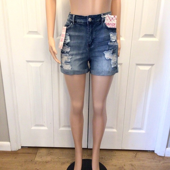 Elite Jeans Savage Collection High Rise Distressed Cuffed Denim Shorts Size 13 - Picture 2 of 9
